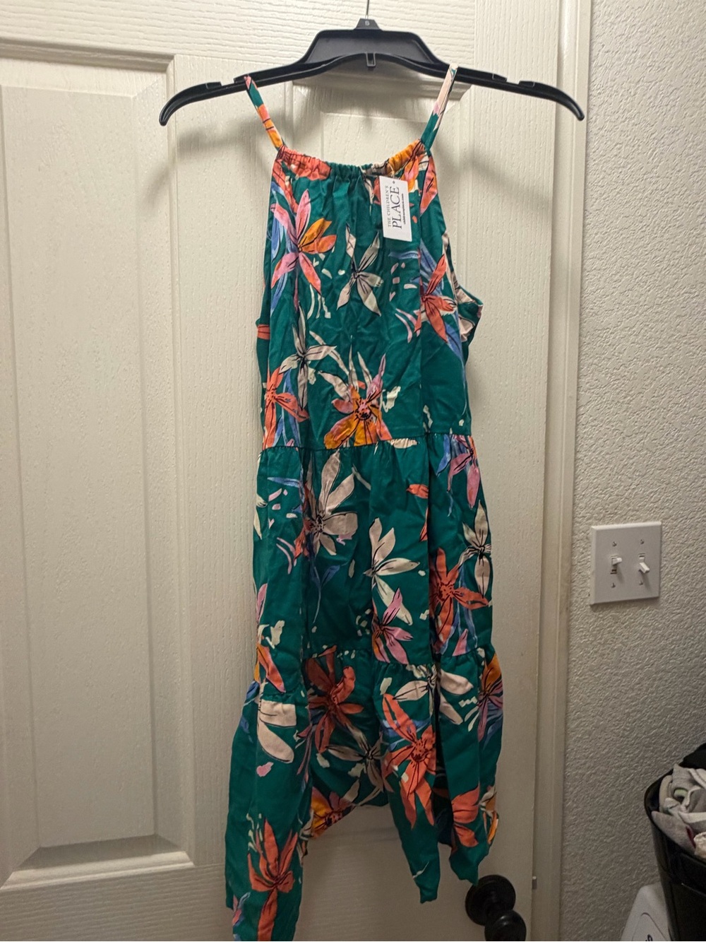 Girls children’s place Teal Floral Print Dress with Orange Accents